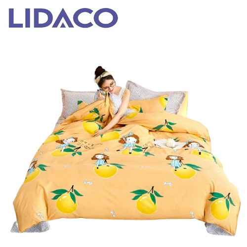 Bộ chăn ga gối cotton poly Lidaco decor phòng ngủ vintage - Em Bé Cam ( SP001288)