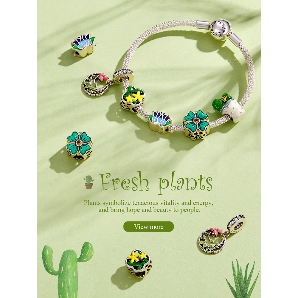 Mặt phụ kiện Bamoer Scc2018 dòng thực vật bằng bạc 925 dùng cho đồ trang sức tự làm 5 loại tùy chọn