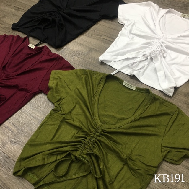 Áo Croptop Cổ Tim Rút Dây Ngực Tay Ngắn Sang Chảnh - AN05