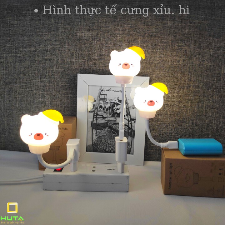 Đèn Ngủ Mini Cho Bé Huta Light For Life Hình Thú GAU01 Chú Gấu Cute, Đầu Cắm USB, Uốn Dẻo Tiện Lợi, Decor Phòng Ngủ