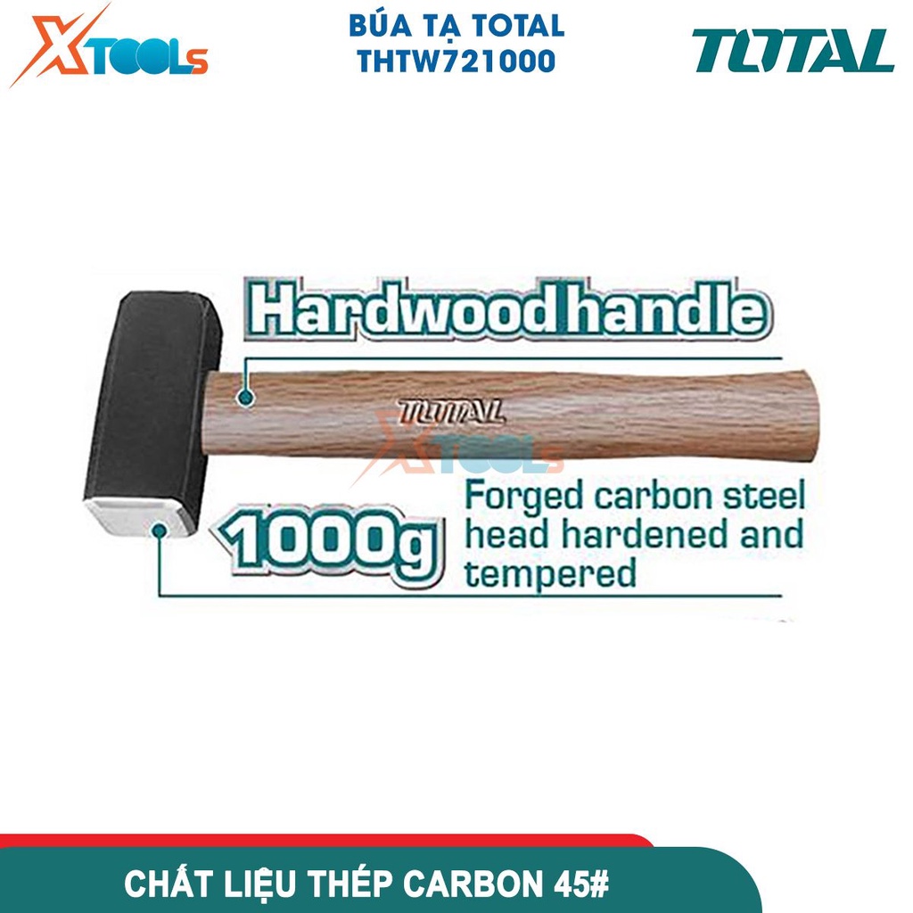 Búa tạ cán gỗ Total THTW721000 1000g chất liệu thép carbon 45#, chịu nhiệt, tay cầm gỗ cứng cố định- CHÍNH HÃNG- XTOOLS