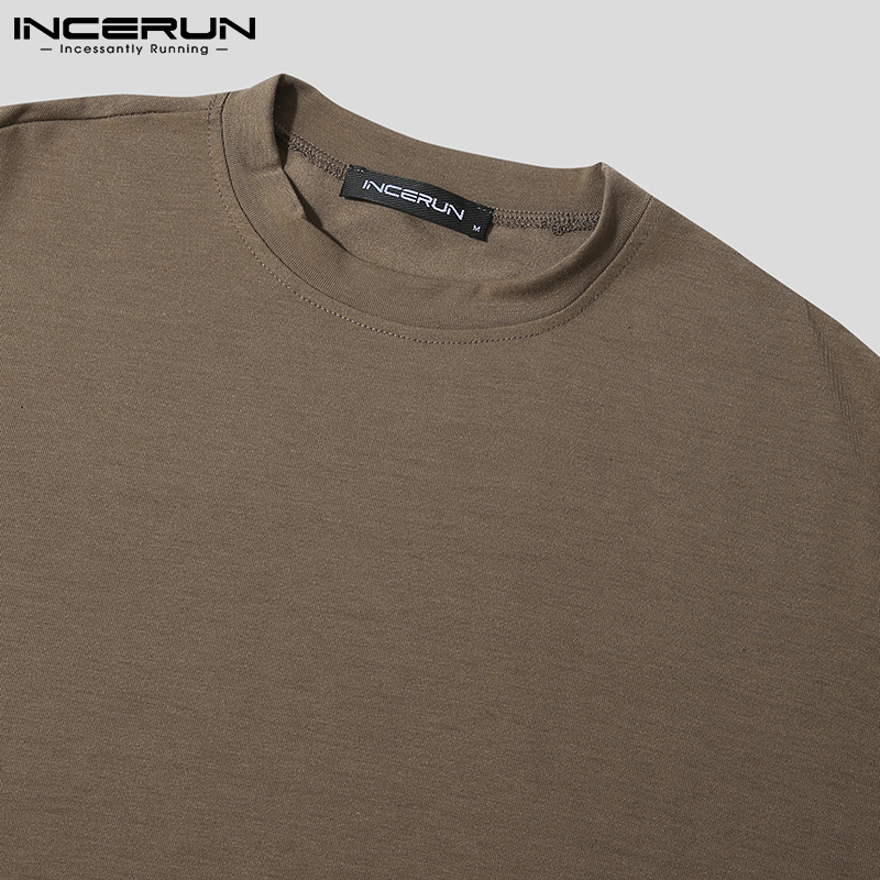 Áo Thun Cơ Bản INCERUN Trơn Màu Dành Cho Nam Phong Cách Cơ Bản