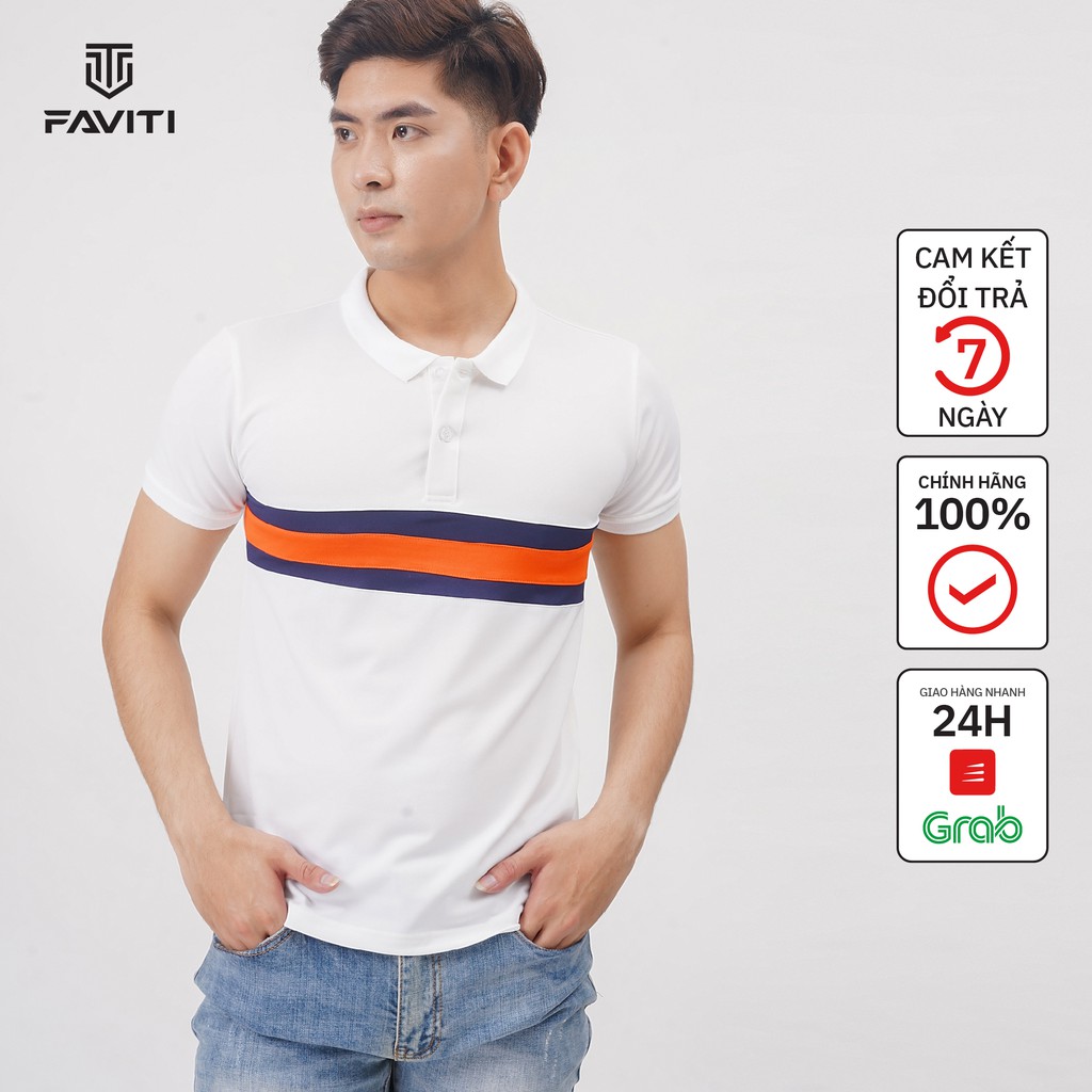 Áo Phông Nam có cổ bẻ áo polo nam trơn đẹp tay ngắn thun cotton kẻ ngang FAVITI AT128