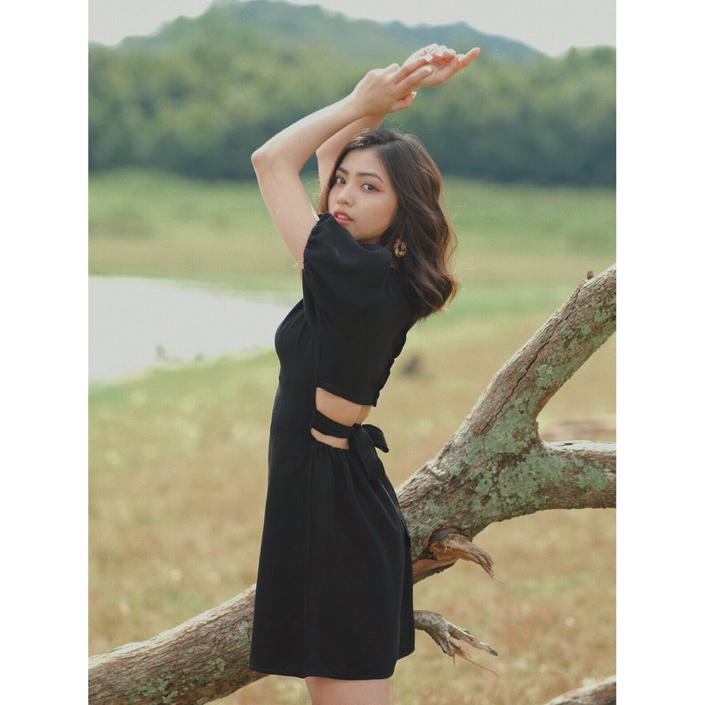 Váy hở lưng cột nơ - Váy đen ngắn 2 lớp - SENORITA DRESS - SOLID