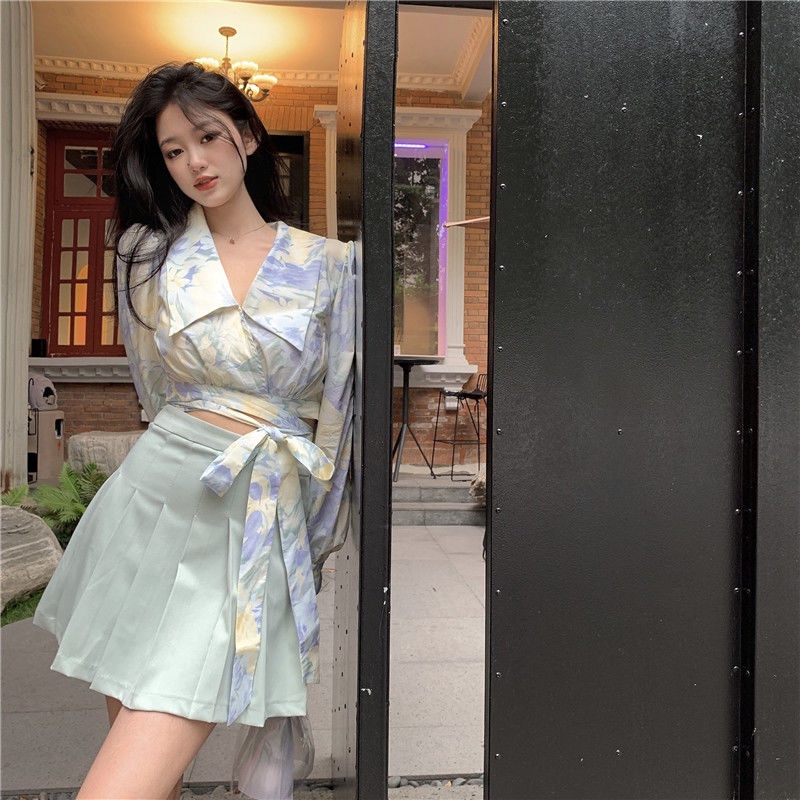 Áo sơ mi tay dài cổ chữ V phong cách Hàn Quốc thời trang trang nhã mùa hè cho nữ