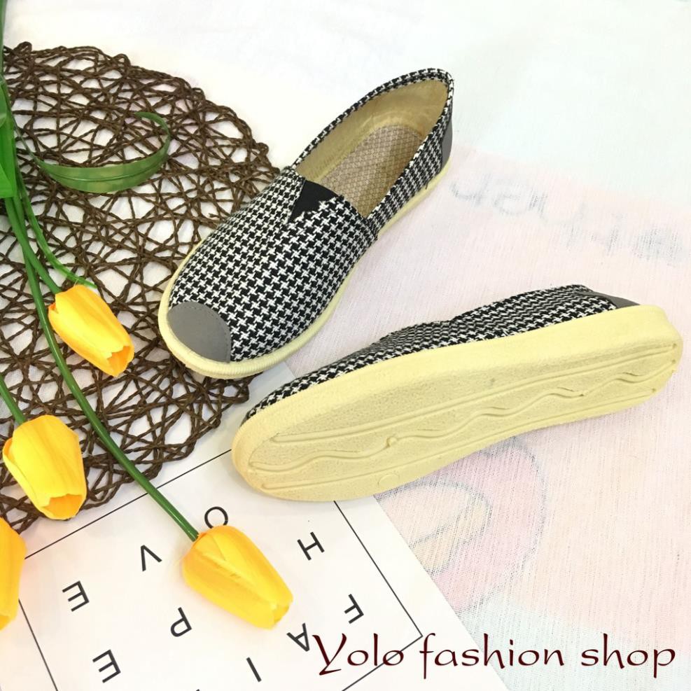 [Hình thật] GL4 Giày lười slip on nữ kẻ caro bọc cói vintage thời trang | WebRaoVat - webraovat.net.vn