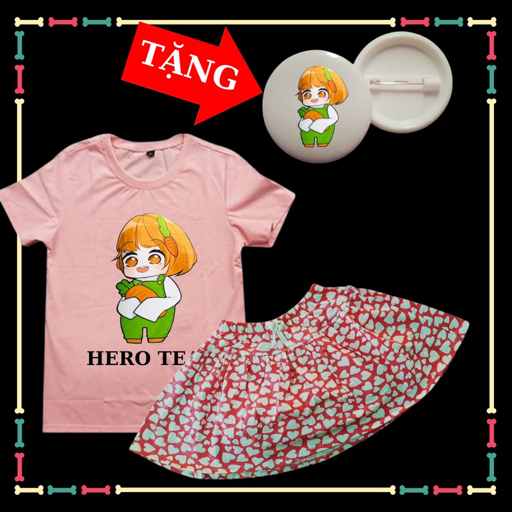 Combo Áo Thun thái mềm min và Váy Cotton dễ thương mẫu Kamui TV Hero Team xinh xắn cho bé gái tay ngắn