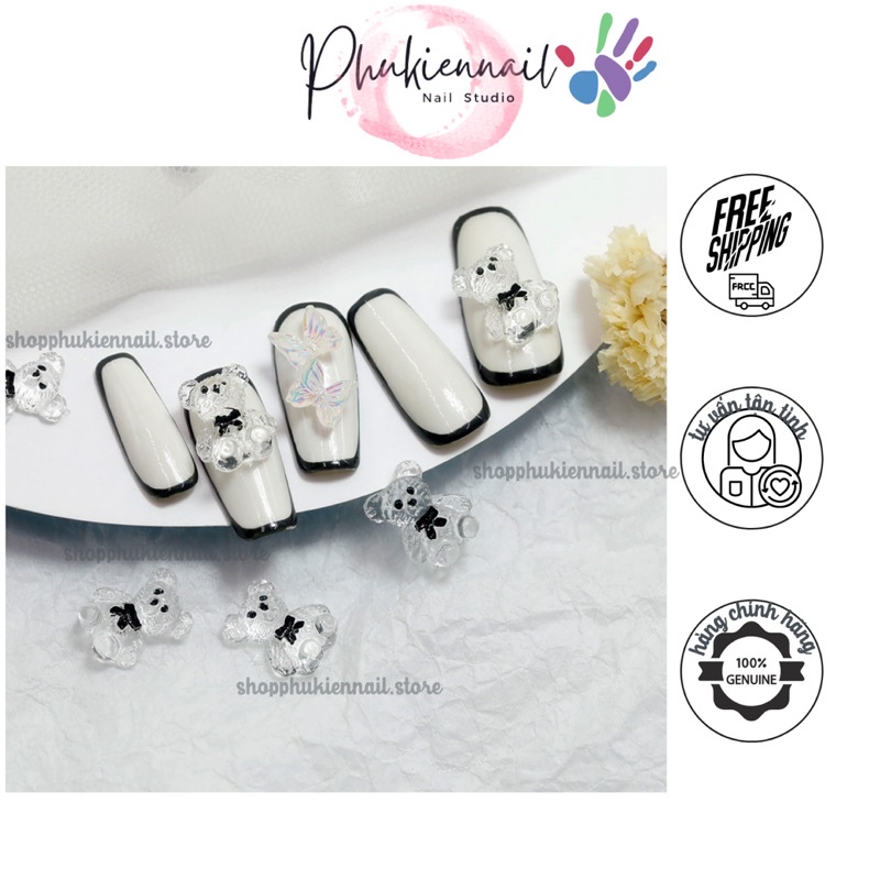 Charm gấu trong suốt siêu hot làm nail gắn móng