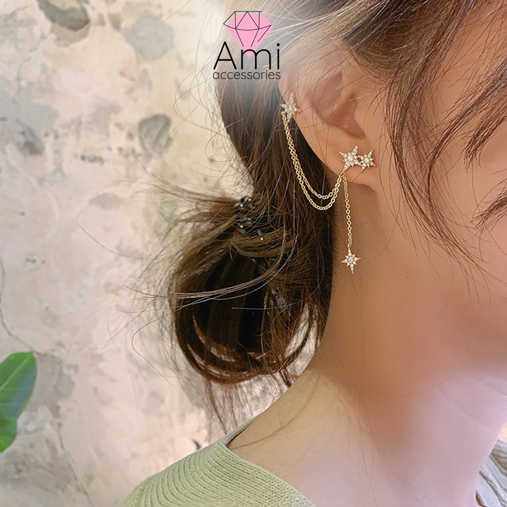 Hoa Tai Khuyên Tai Kẹp Hình Ngôi Sao Đính Đá E06