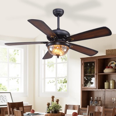 Quạt trần đèn SuperVilighting mã QUATTRANDEN-S135 Động cơ DC 50W cánh 1,32m quạt 5 cánh gỗ đậm