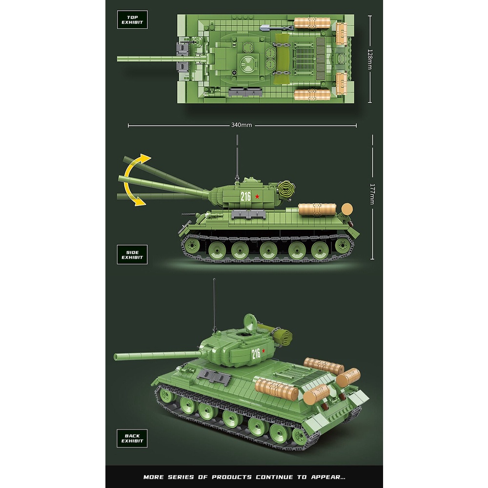 Đồ chơi Lắp ráp Mô hình xe tăng 100063 WW2 Blocks T-34 Medium Tank