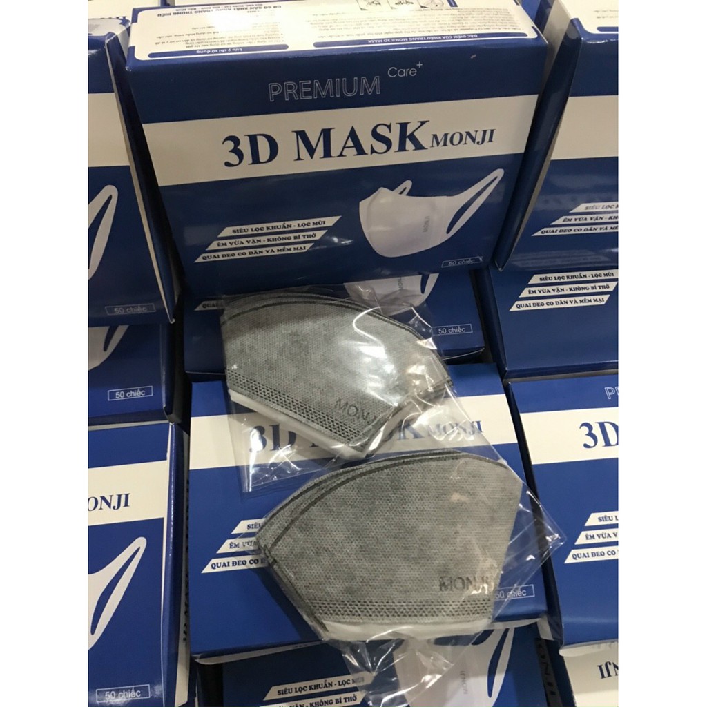 Khẩu Trang 3d Mask Monji kháng khuẩn, lọc bụi mịn, chống tia UV mầu trắng, mầu xanh, mầu đen