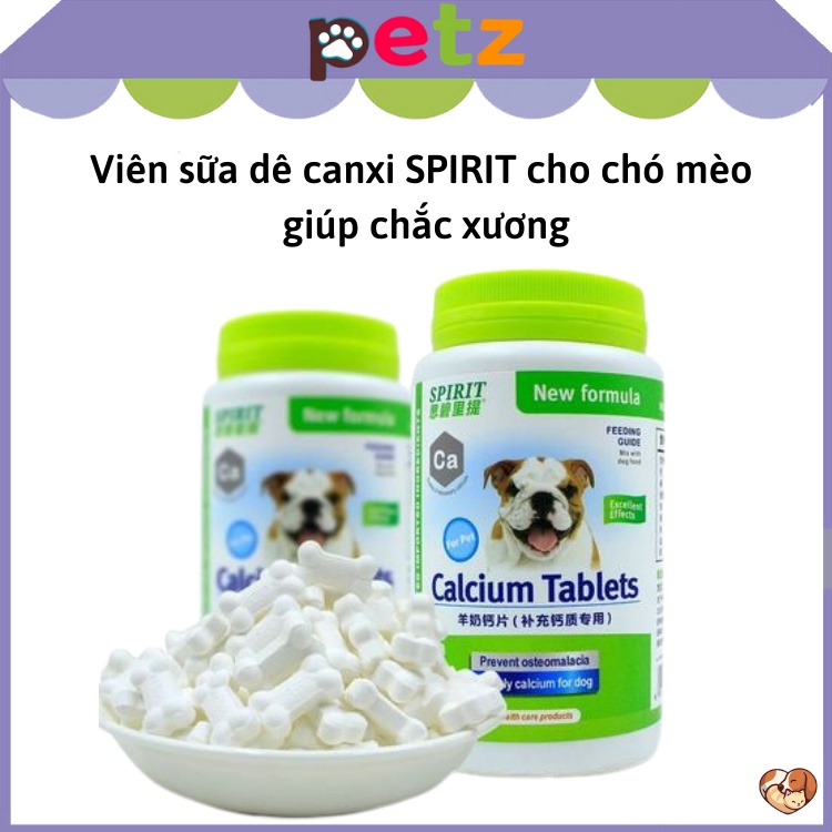 Viên sữa dê canxi Spirit cho chó mèo giúp chắc khỏe xương PETZ bổ sung canxi cho thú cưng dạng hộp và 10 viên lẻ