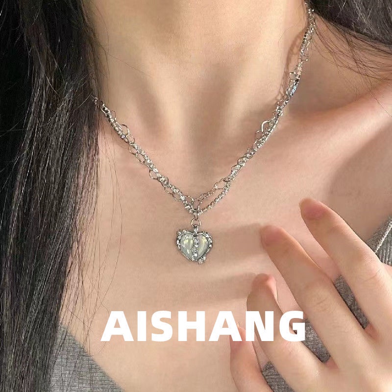 Vòng cổ Nhiều Lớp Mặt Trái Tim Đính Đá Zircon Thời Trang Cho Nữ