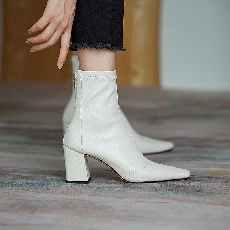 Giày bốt nữ cao gót co giãn phong cách Pháp thời trang thu đông năng động