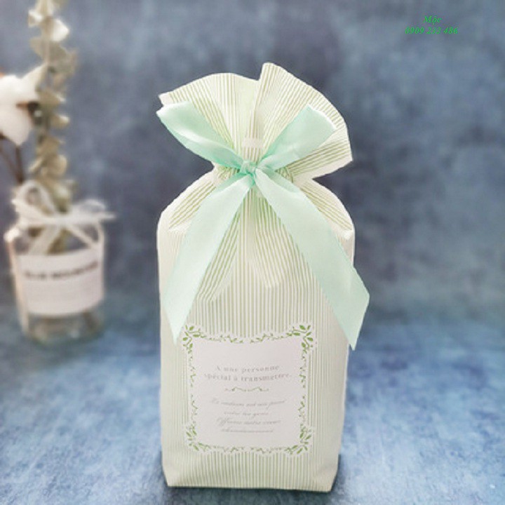 Túi bánh kẹo rút nơ - xanh dọc