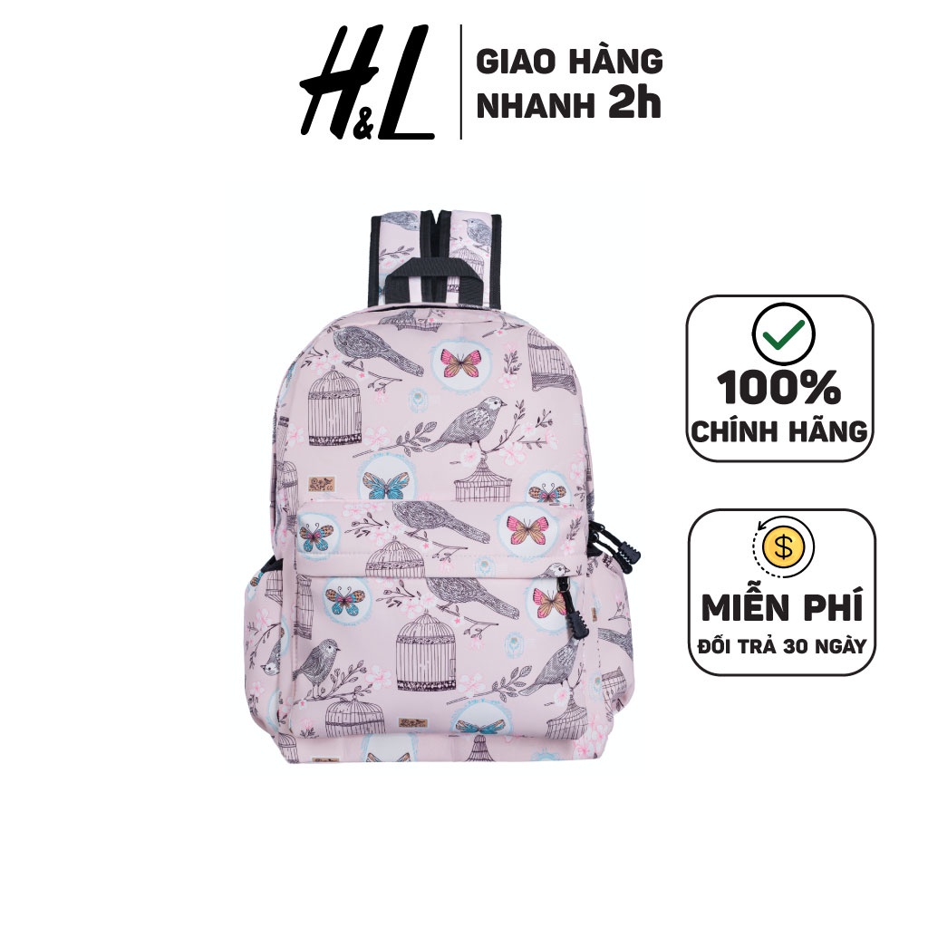 Balo Đi Học Thời Trang Vintage Họa Tiết Chim Pink, Có Ngăn Đựng Laptop, Chất Liệu Chống Nước, Chống Ẩm Mốc, Mang Đi Chơi