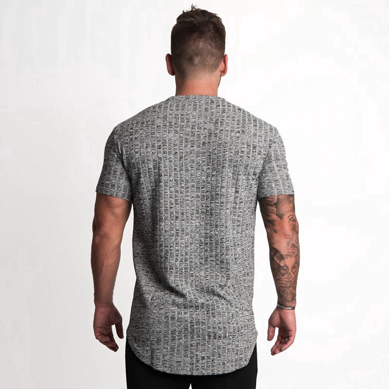 VQ Men's Cotton Sports Short-sleeved T-shirt Striped Breathable Jogging Fitness Shirt