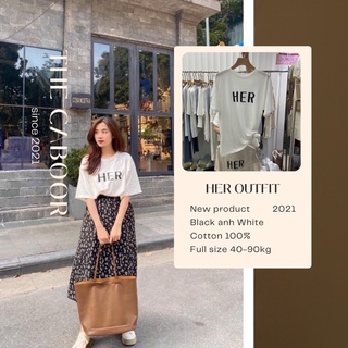 Áo phông Tee Tay lỡ - chất Cotton xịn - hoạ tiết chữ Her - Form Oversize thời trang Unisex nam nữ