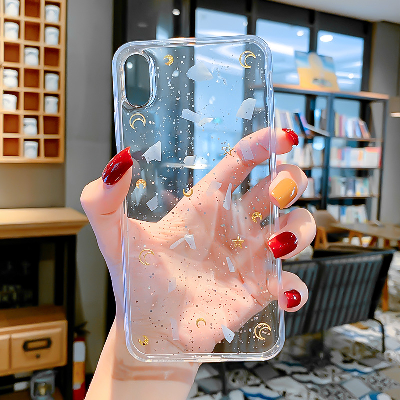 Ốp điện thoại mềm trong suốt in hình trăng sao lấp lánh bảo vệ Compatible For iPhone 13 12 Pro Max 11 Pro Xr Xs Max 7 8 Plus Se 2020