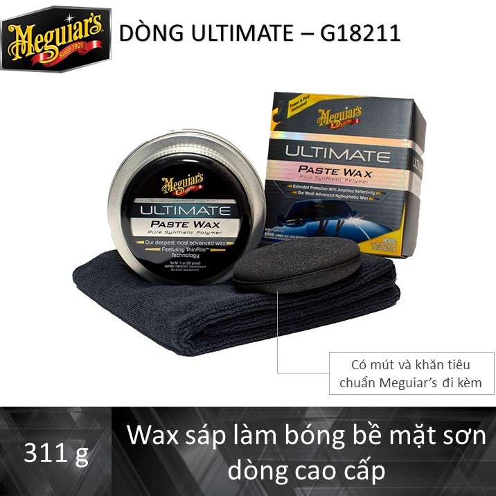 Meguiar's Wax sáp làm bóng bề mặt sơn xe hơi - dòng cao cấp Ultimate Paste Wax - G18211 - 311g