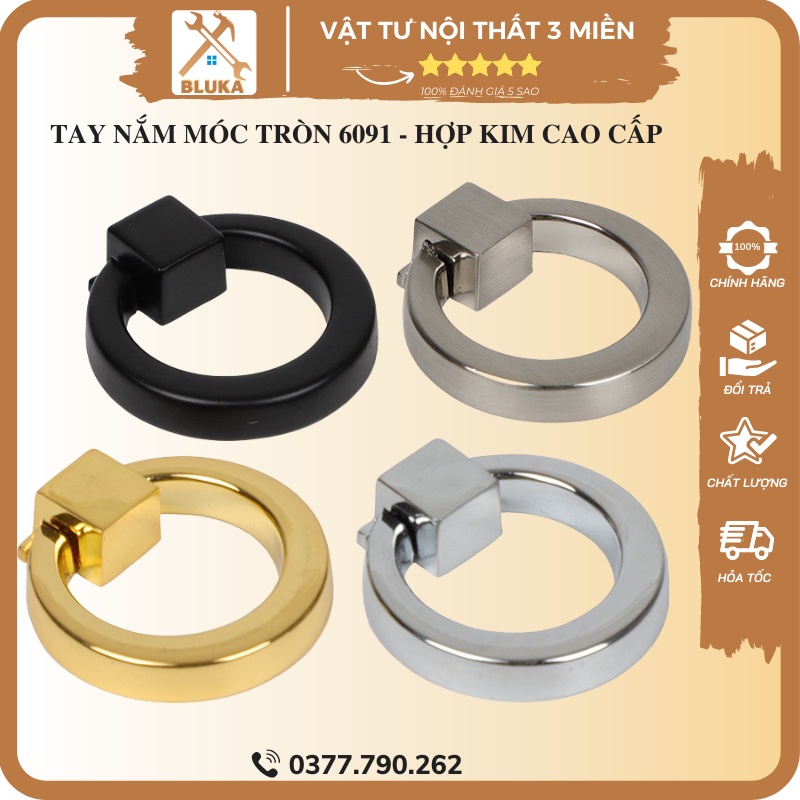 Tay Nắm Tủ Gỗ Cửa Khoen Móc Tròn Hợp Kim, Tay Kéo Tủ Quần Áo Tay Cầm Tủ Bếp 6091 BLUKA