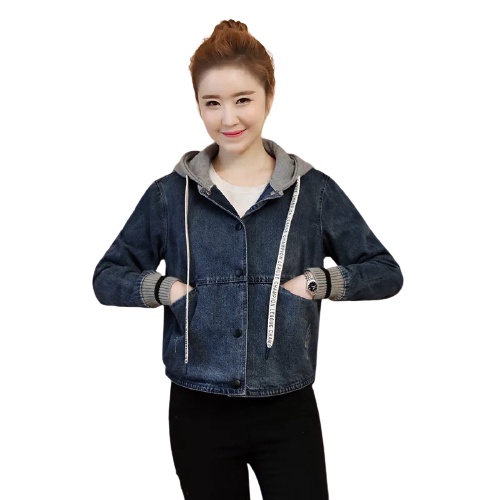 Áo khoác jean tay bo thun có túi và nón size M L