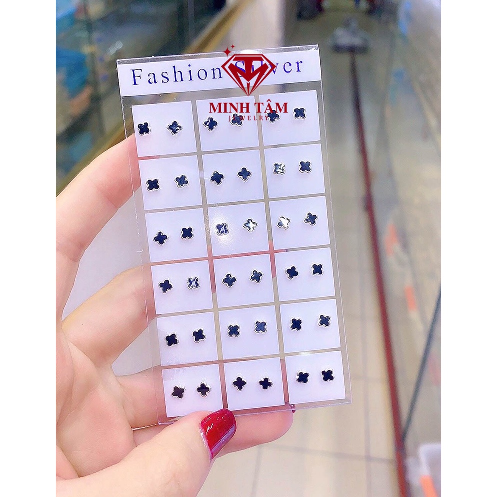Bông tai bạc nữ cỏ bốn lá bạc ta, Khuyên tai cỏ bốn lá bạc ta-Minh Tâm Jewelry