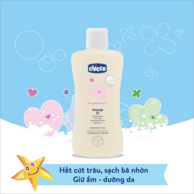 Dầu massage Chicco chiết xuất cám gạo 200ml cho bé 0M+ Chicco 200ml