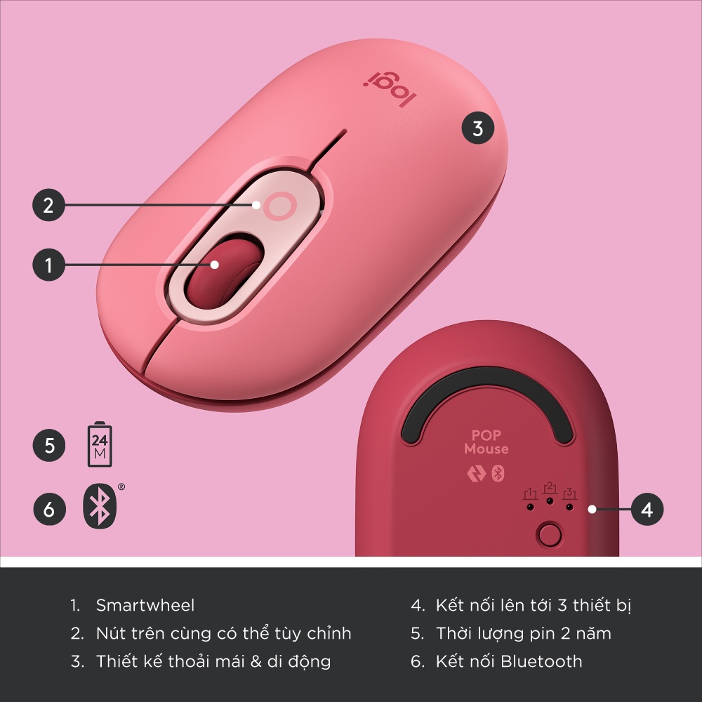 Chuột không dây Logitech POP MOUSE với emoji có thể tùy chỉnh - Hàng Chính Hãng