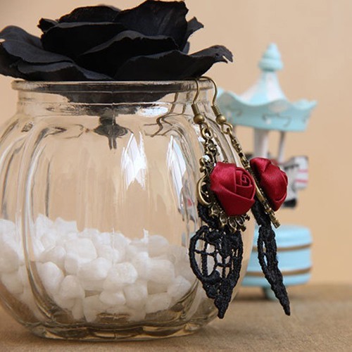 Hoa tai phối ren hoa thời trang Halloween phong cách Vintage