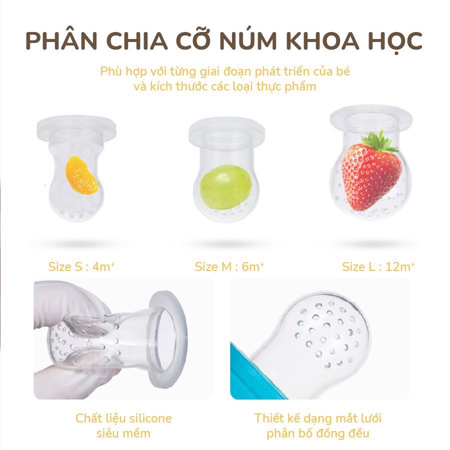 Túi nhai ăn dặm, chống hóc TOBÉ chất liệu silicone cao cấp kèm 3 núm nhai