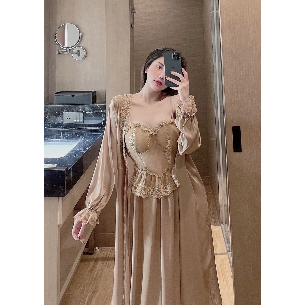 Set đầm choàng  2 dây Sexy dáng dài bèo tiểu thư