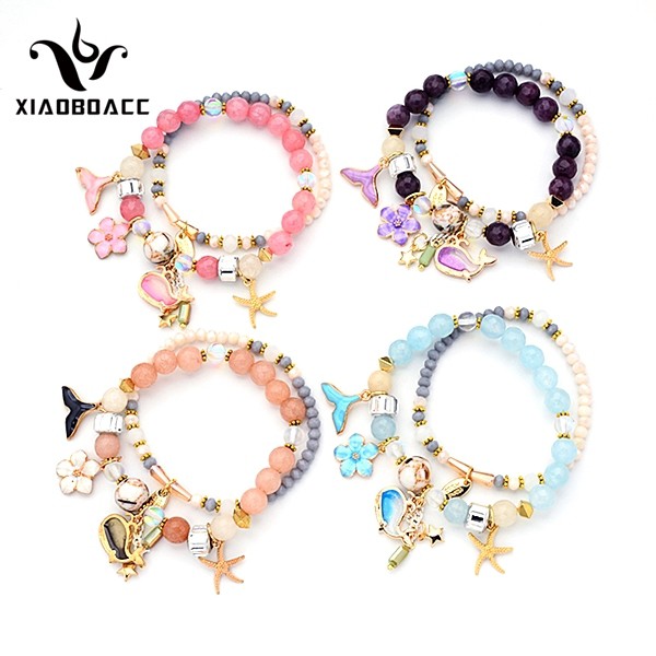 XiaoboACC Vòng Tay Có Giãn Hình Hoa / Cá Heo Phong Cách Retro Thời Trang Cho Nữ