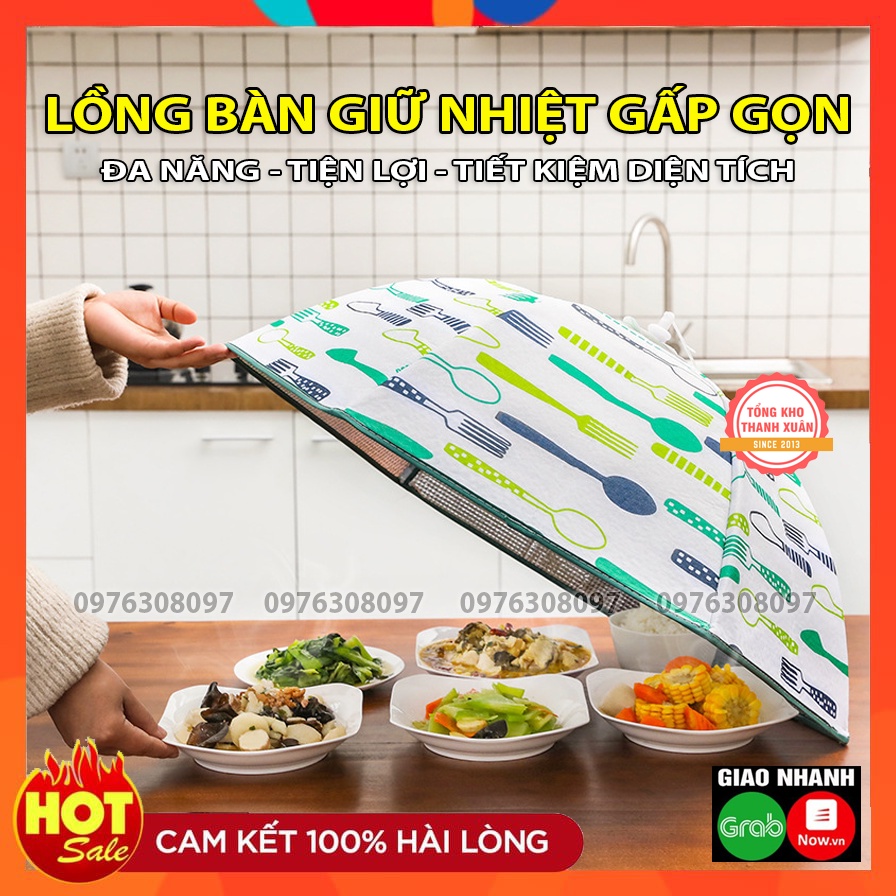 (LOẠI TO) Lồng Bàn Giữ Nhiệt Gấp Gọn 6 Cạnh Có Khung Sắt Đậy Thức Ăn Che Bụi Bẩn Côn Trùng Vi Khuẩn