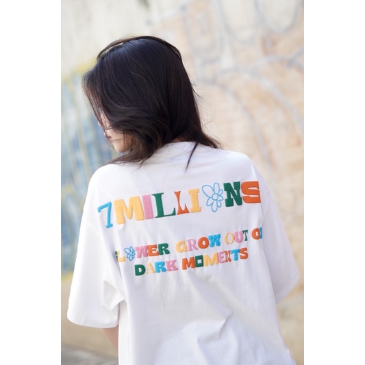 Áo Thun Unisex Cổ Tròn 7MILLIONS Flower - Màu Trắng - 100% Cotton 2 chiều - Form Oversize.