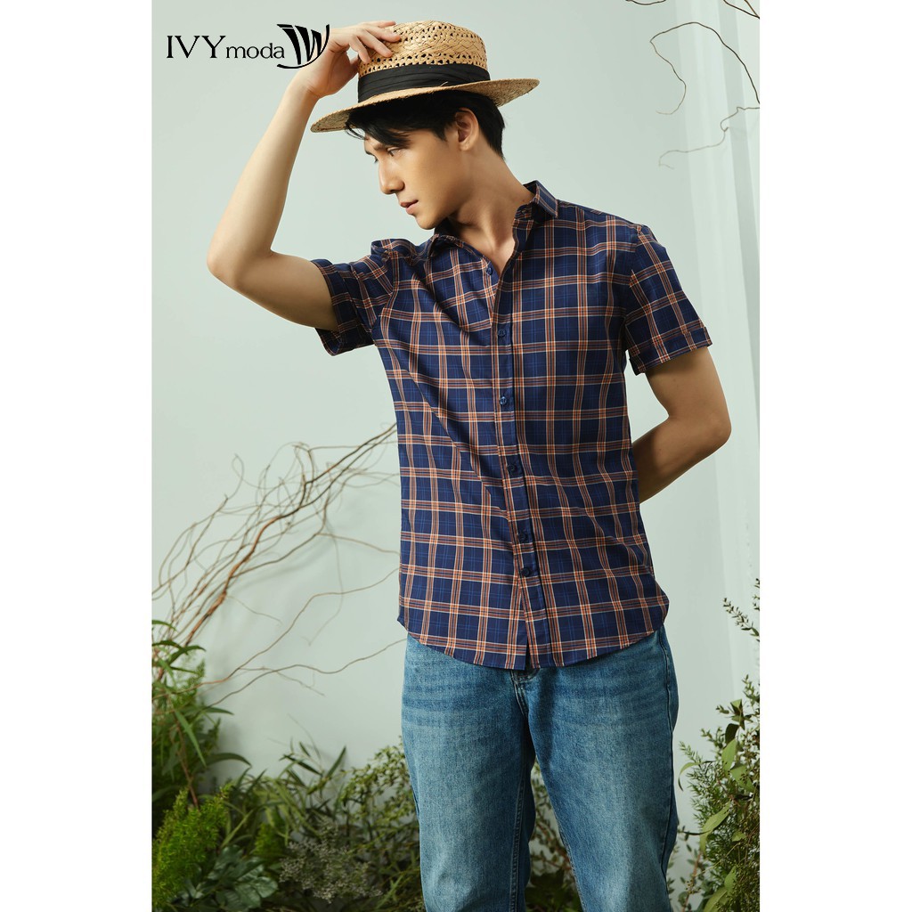 Áo sơ mi kẻ tay ngắn nam IVY moda MS 16E2901