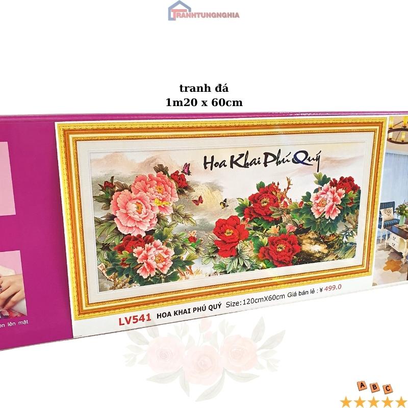 Tranh đính đá, tranh thêu chữ thập hoa mẫu đơn