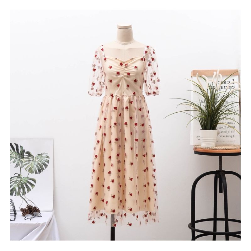 Đầm Voan Hoa Hồng 3D Bay Bổng - phong cách Retro (kèm hình cuối chụp trên manocanh) | BigBuy360 - bigbuy360.vn
