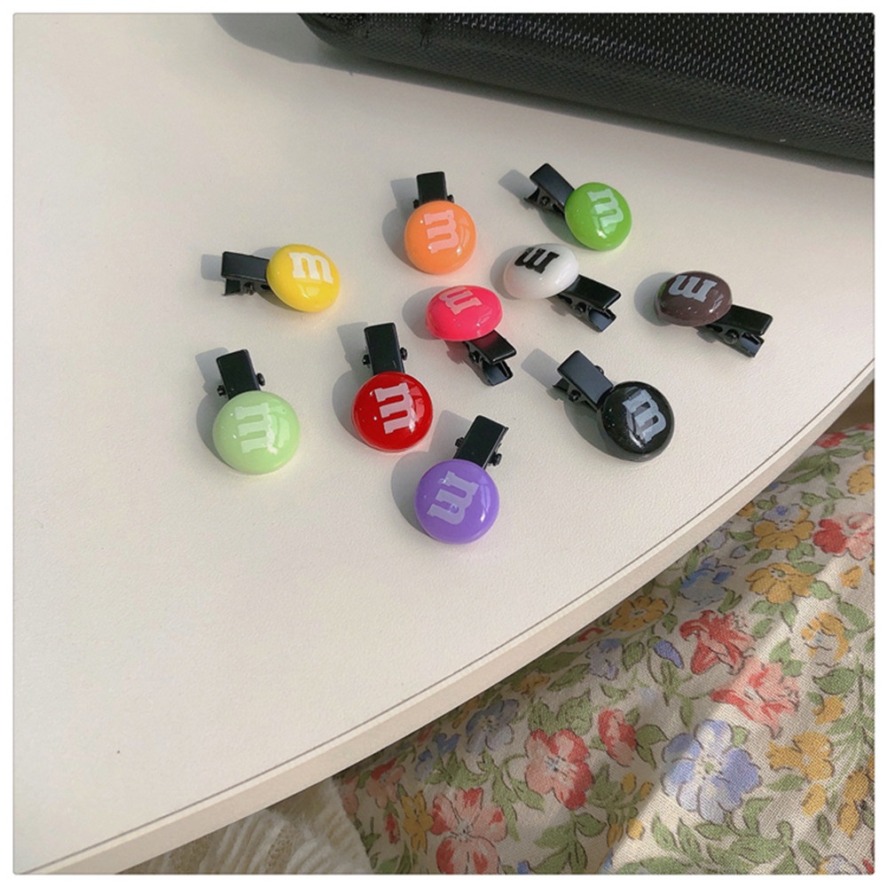 10 Kẹp tóc đính hạt kẹo chữ m màu sắc ngẫu nhiên ngọt ngào cho nữ