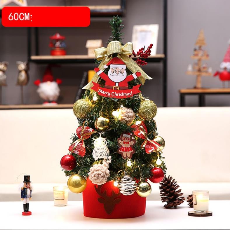 Cây thông noel mini, cây thông noel để bàn, Merry Christmas kèm phụ kiện + đèn