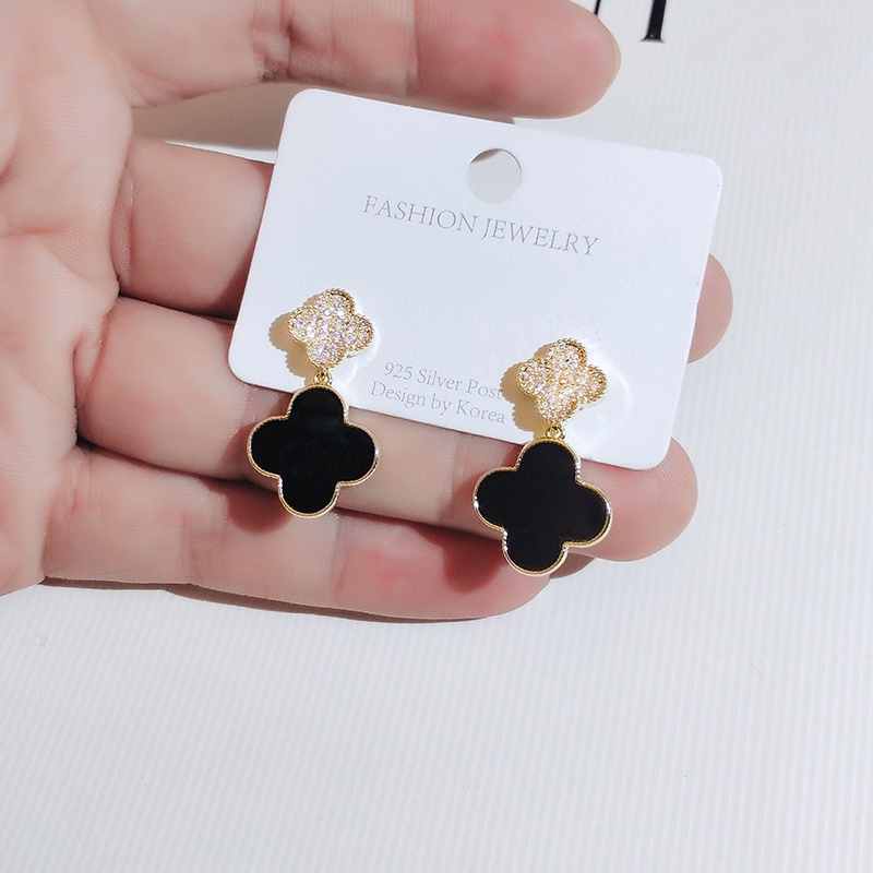 Khuyên tai JIUDUOLAN mạ bạc mặt cỏ bốn lá đính đá nhân tạo thời trang đơn giản tinh tế dành cho nữ