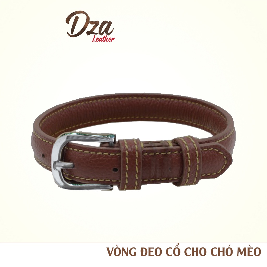 Vòng đeo cổ cho chó mèo da bò Dza leather handmade kích thước 30x2cm, vòng đeo cổ thú cưng