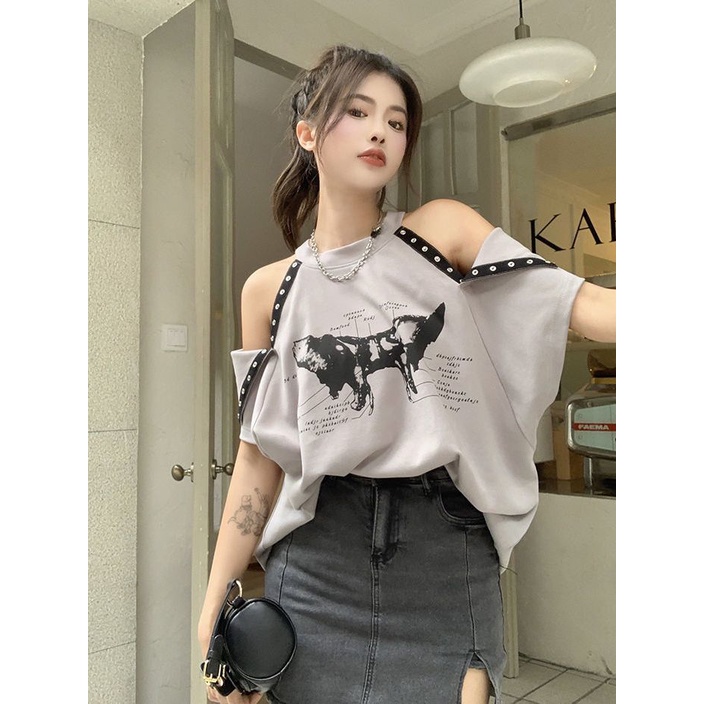 Áo Thun Tay Ngắn Hở Vai Dáng Rộng Thời Trang Dành Cho Nữ