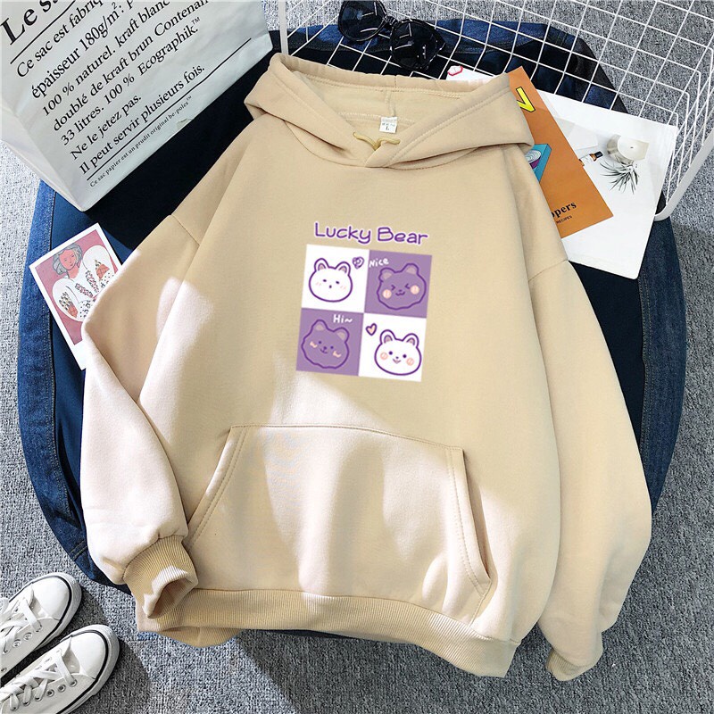 Áo Hoodie From Rộng Unisex Hình Gấu Lucky Bear Dễ Thương , Chất Nỉ Mềm Mại Style Ulzzang HOT TREND BB HOODIE