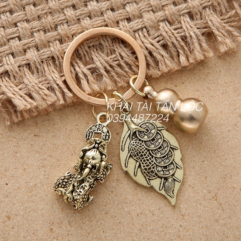 Móc khoá bình an tài Lộc tỳ hưu 3 món bằng đồng