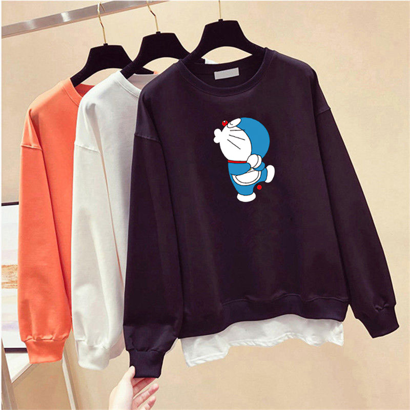 Áo Sweater Cotton Tay Dài Cổ Tròn In Họa Tiết Hoạt Hình Doremon 4 Màu Tùy Chọn Phong Cách Hàn Quốc Thời Trang Cho Nữ