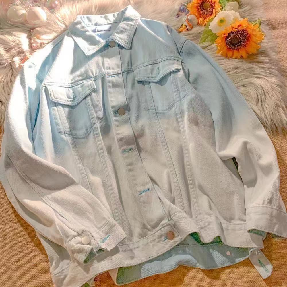 Áo khoác denim tay dài dáng rộng nhuộm màu gradient phong cách Hàn Quốc thời trang xuân thu cho nữ 2021