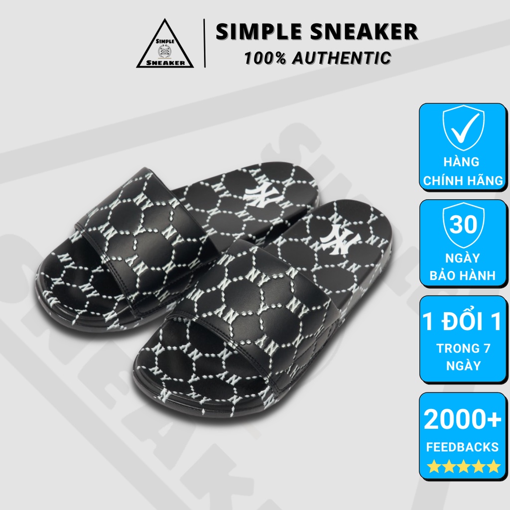 Dép MLB Mound Dia Monogram CHÍNH HÃNG MLB Mound Dia Monogram New York Yankees Black Slide - Simple Sneaker