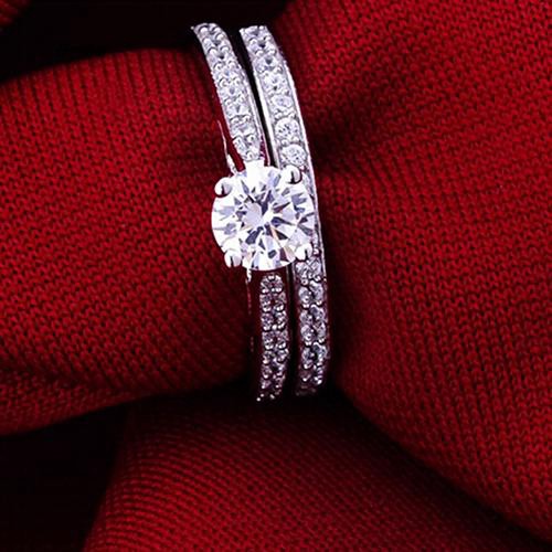 Nhẫn cầu hôn đính đá zircon 2 cái bằng bạc sterling 925